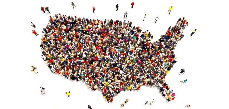 People in the shapre of the United States representing good citizenship