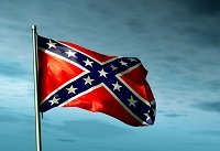 Confederate flag waving in the dark evening